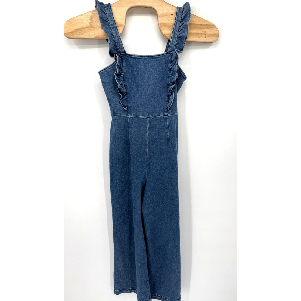 BDG Jumpsuit Women M Blue Denim Wide Leg Ruffle Square Neck Smocked Back